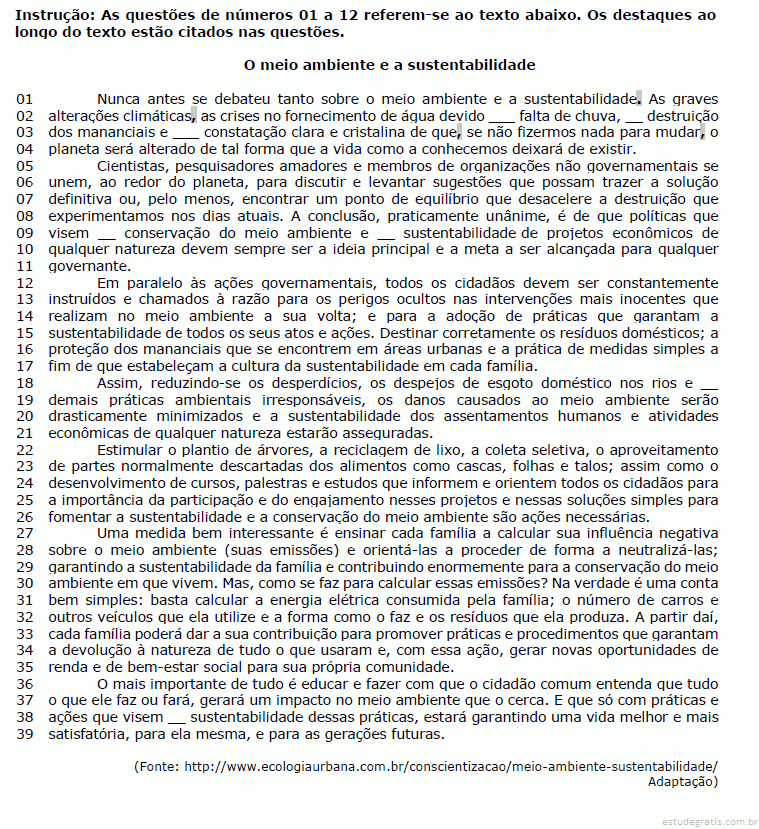 Questões sobre meio ambiente e sustentabilidade